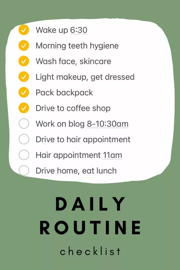 Daily routine checklist with some items checked off